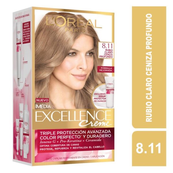 L'Oreal Excellence 8.11 Rubio Claro Ceniza Profundo