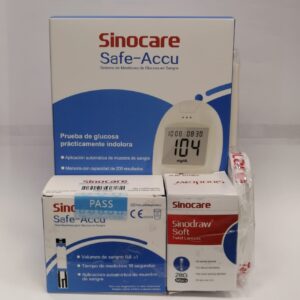 GLUCÓMETRO SINOCARE SAFE ACCU + 50 CINTAS + 50 LANCETAS