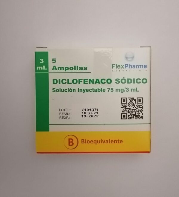 DICLOFENACO SÓDICO INYECTABLE 75 MG / 3 mL / 5 AMPOLLAS
